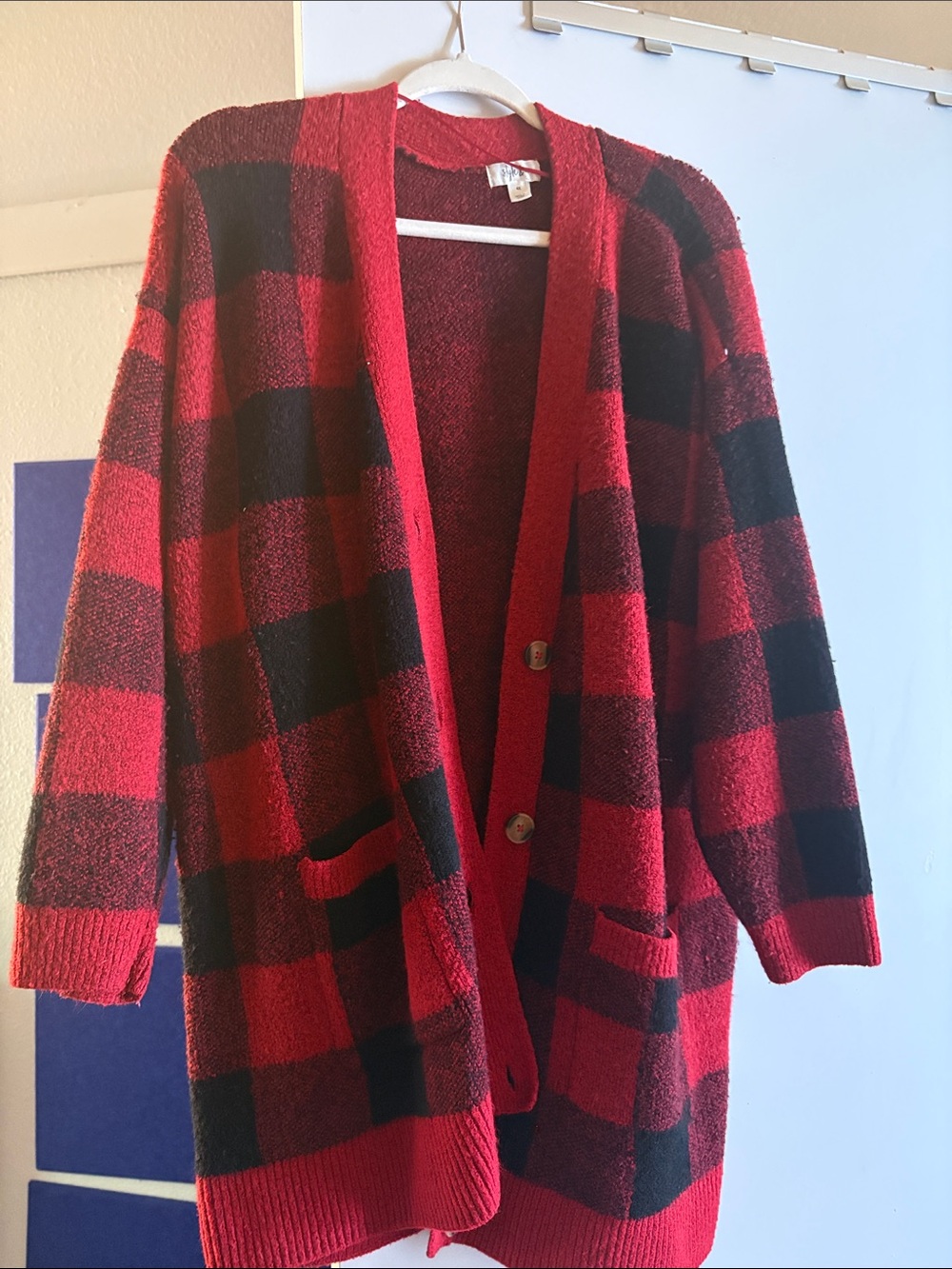 Style & Co. Red and Black Buffalo Plaid Cardigan Sweater